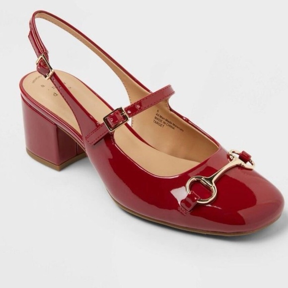 a new day Shoes - a-new day - Women’s Red Lucky Heals Square with Gold Buckle, Memory Foam